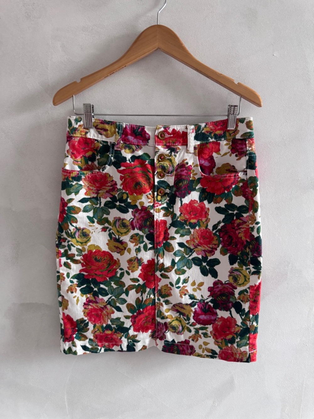 Anthropologie Maeve - Floral White Denim Mini Skirt
